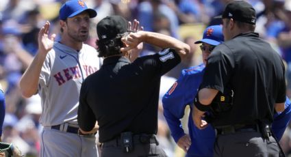Max Scherzer, pitcher de los Mets, es suspendido 10 partidos por tener una “sustancia pegajosa desconocida” en una mano en el partido ante Dodgers