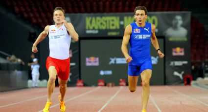 Mondo Duplantis, campeón olímpico de salto con pértiga, vence al velocista Kasten Warholm en su reto para correr 100 metros planos