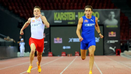 Mondo Duplantis, campeón olímpico de salto con pértiga, vence al velocista Kasten Warholm en su reto para correr 100 metros planos