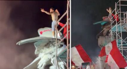 Alexis Vega se excede en los festejos del Bicampeonato del Toluca al escalar un monumento y arriesgarse a una caída