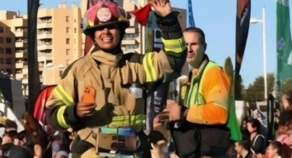 ¡Está ‘on fire’! Mujer bombero pone en alto el nombre de México al correr el Maratón de Valencia con su uniforme