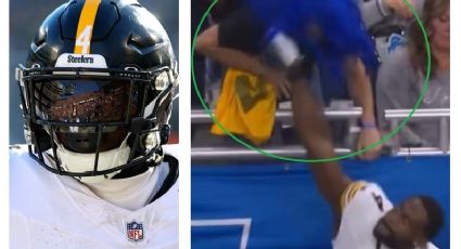DK Metcalf, receptor de los Acereros de Pittsburgh, tira un puñetazo a la cara de un aficionado de los Leones de Detroit