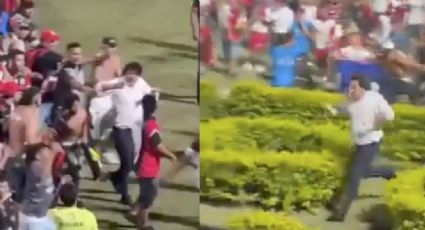 ¡Casi lo linchan! Presidente de club colombiano de futbol que ascendió a primera división es agredido por aficionados durante el festejo