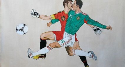 Mural titulado México vs España en el que aparece el ‘Chicharito’ Hernández besando a Iker Casillas desata la polémica