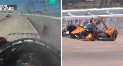 El mexicano ‘Pato’ O’Ward defendía la pole position en el óvalo de Nashville, pero se le pincha un neumático, se estrella contra el muro y abandona