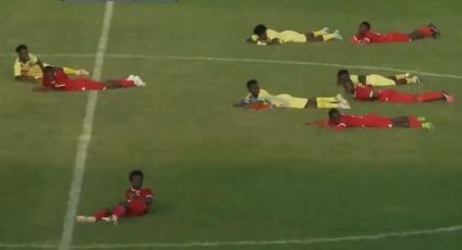 ¡Todos al suelo! Un partido de futbol en África se interrumpe por invasión de abejas y los jugadores se protegen recostados sobre el césped