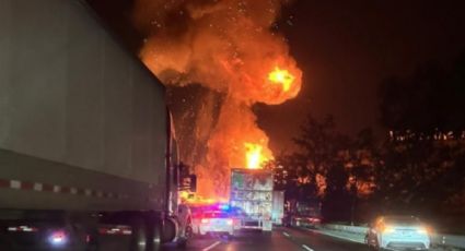 Pipa de gas se incendia en la autopista México-Querétaro; cierran el paso a vehículos