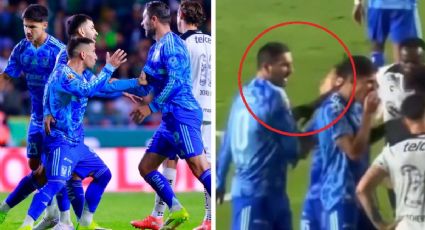 ¡Tómala! André-Pierre Gignac propina golpazo en la cara a su compañero Diego Lainez con el brazo de un rival del León