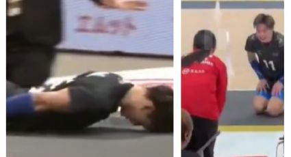 Se hizo viral: Jugador de Voleibol da pelotazo accidental a una asistente de cancha y se disculpa de rodillas ante ella tras deslizarse de cabeza