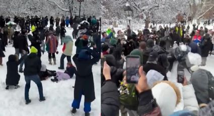 Aprehenden a sujeto por agredir a policías durante una batalla de bolas de nieve en Nueva York