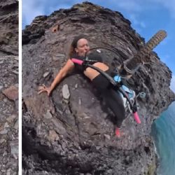 ¡Asustó hasta a su perro! Ciclista extrema casi cae a un acantilado mientras grababa contenido