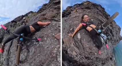 ¡Asustó hasta a su perro! Ciclista extrema casi cae a un acantilado mientras grababa contenido