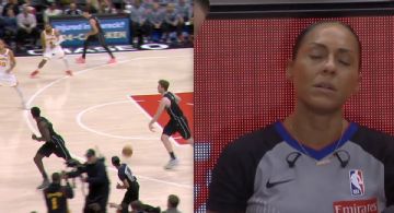 Árbitra de la NBA choca con un camarógrafo en pleno partido y cae a la duela aturdida tras golpearse la cabeza