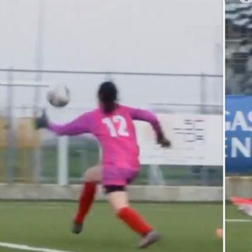 Árbitro marca penalti por mano de la portera y delantera falla a propósito