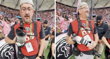 Fotógrafo se distrae, un balonazo le descompone su cámara, pero encuentra consuelo: “Me la rompió Messi”