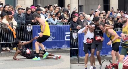 ¡Ejemplar! Un hombre se desploma en el Maratón de Boston y dos corredores se detienen para levantarlo y ayudarlo a seguir