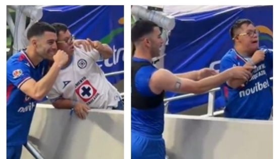 Erik Lira, capitán de Cruz Azul, hace feliz a un aficionado con síndrome de Down al regalarle su camiseta