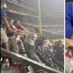 Aficionado de los Yankees recibe brutal golpiza tras provocar a un rival en la tribuna; su novia interviene y es arrojada por las escaleras