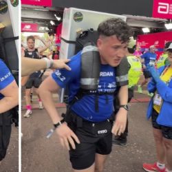 Hombre corre el maratón de Londres cargando un refrigerador de 25 kg para recaudar fondos e investigar el Alzheimer que afecta a su familia