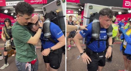 Hombre corre el maratón de Londres cargando un refrigerador de 25 kg para recaudar fondos e investigar el Alzheimer que afecta a su familia