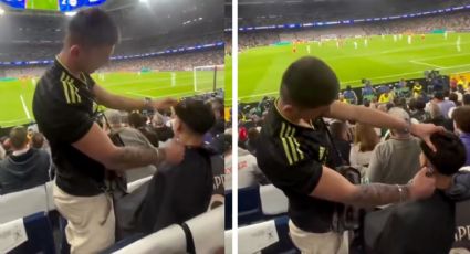Video de influencer que corta el cabello a un aficionado del Real Madrid durante un partido en el Bernabéu provoca indignación en redes sociales