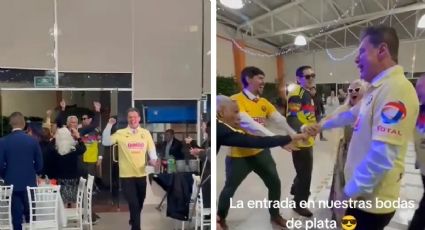 ¡Fidelidad total! Pareja aficionada del América se vuelve viral tras festejar sus bodas de plata con el himno y uniforme de las Águilas