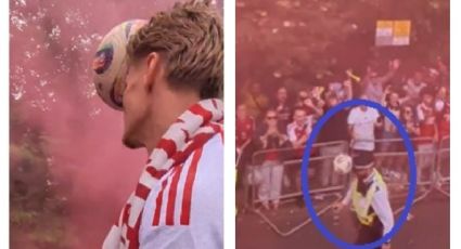 ¡Vio estrellitas! Martin Odegaard, jugador del Arsenal, da un balonazo en la cabeza a un policía desde un autobús